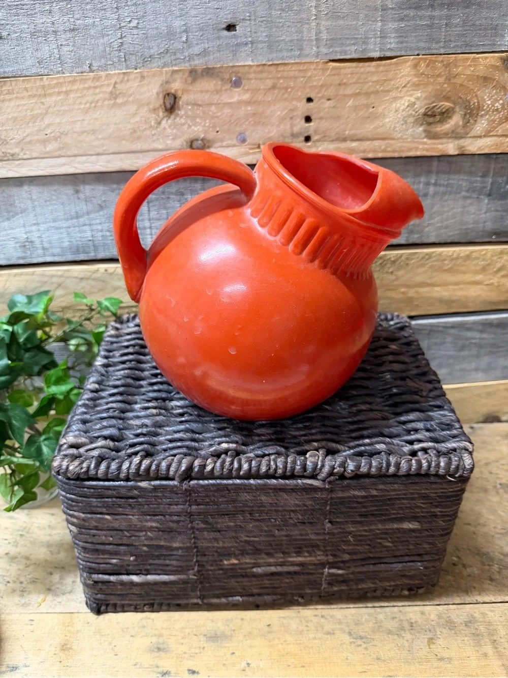 Vintage Round Bright Orange Ceramic Tilt Pitcher